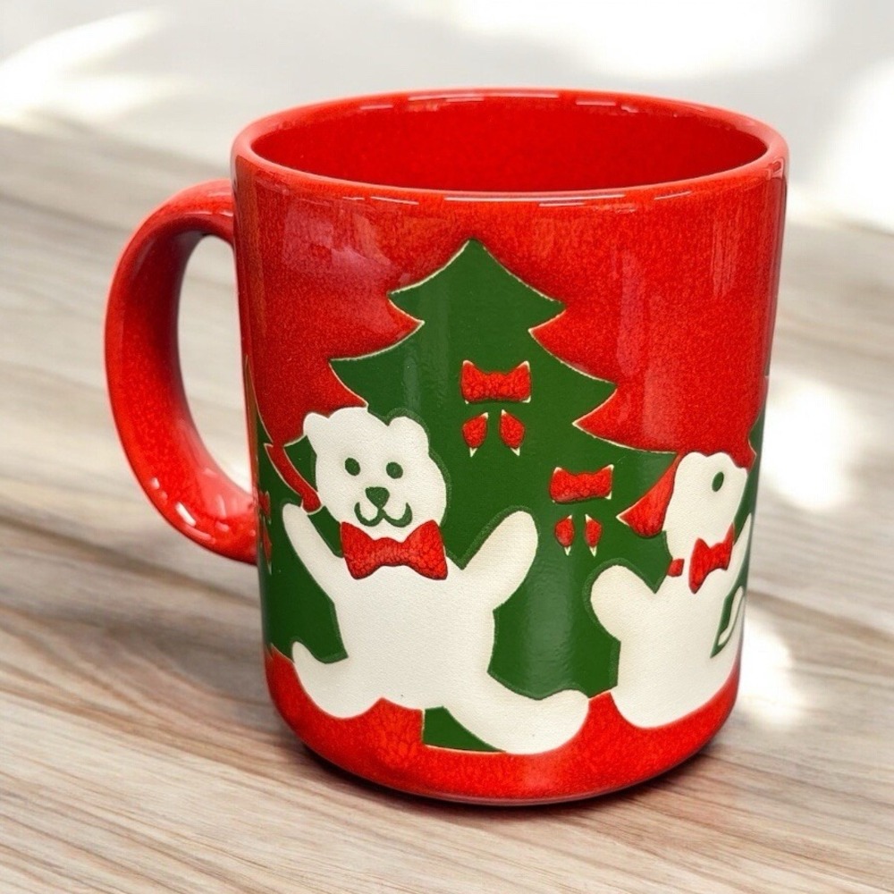 Vintage Waechtersbach Teddy Bear Christmas Mug Red West Germany
